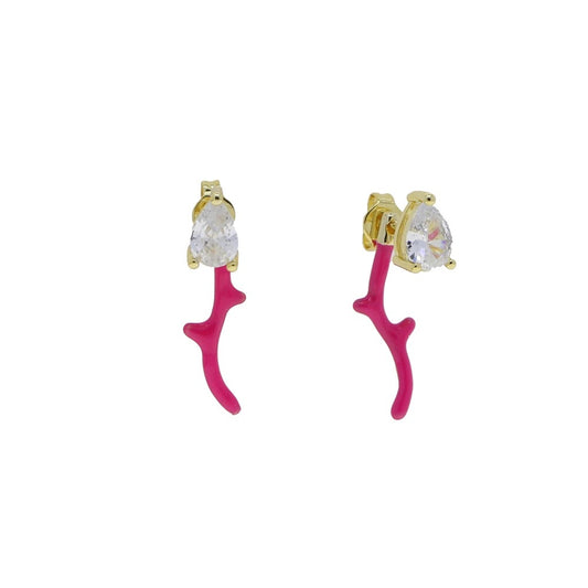 Enamel vine ear jacket earrings, fuchsia pink