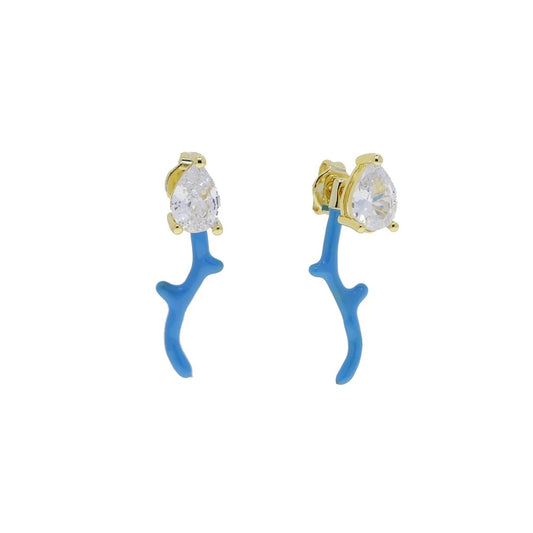 Enamel vine ear jacket earrings, cerulean