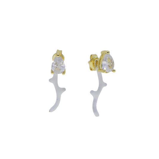 Enamel vine ear jacket earrings, white