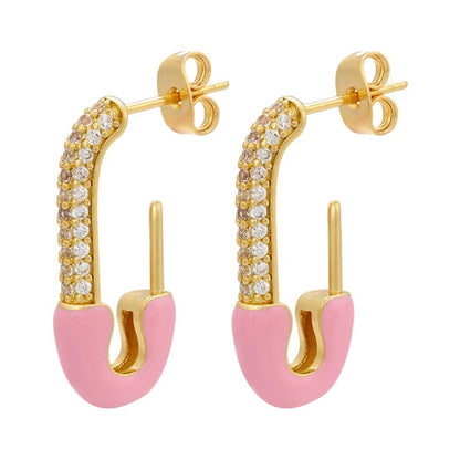 Safety pin earrings, light pink