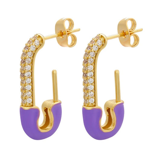 Safety pin earrings, purple