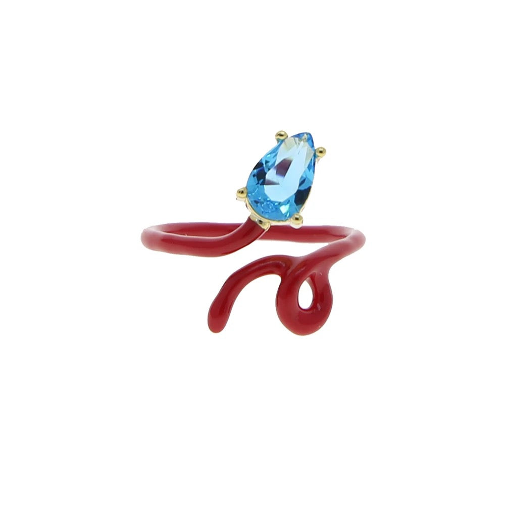 Enamel two tone vine ring, red