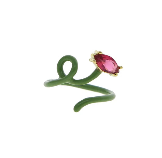 Enamel two tone vine ring, green