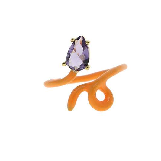 Enamel two tone vine ring, orange